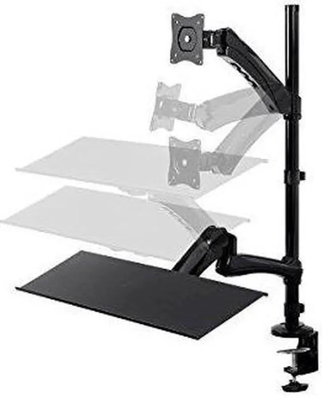 Alt view image 2 of 20 - Monoprice Sit-Stand Articulating Monitor and Keyboard Workstation | Made of High-Grade Aluminum and Steel
