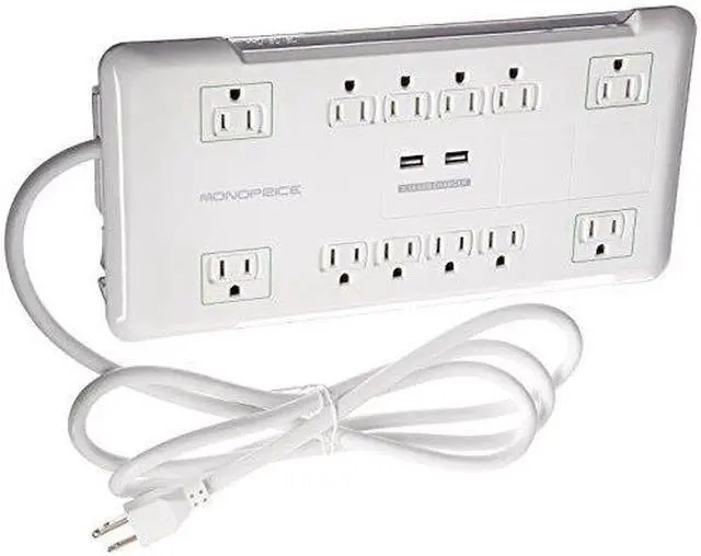 Alt view image 2 of 9 - Monoprice Power & Surge - 12 Outlet Surge Protector Power Strip With 2 Built In 2.1A USB Charger Ports - 6 Feet - White | Cord UL Rated, 3,420 Joules With Grounded And Protected Light Indicator