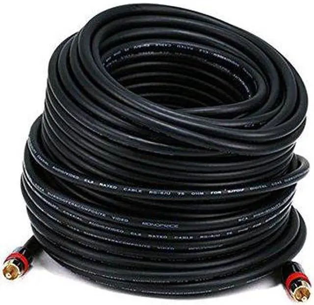 Alt view image 2 of 9 - Monoprice Coaxial Audio/Video - 100 Feet - Black | RCA CL2 Rated RG6/U 75ohm (for S/PDIF, Digital Coax, Subwoofer & Composite Video