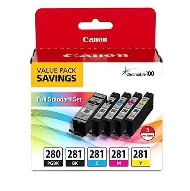 Alt view image 3 of 10 - Canon PGI-280/CLI-281 Pigment Black/Black/Cyan/Magenta/Yellow Standard Yield Ink Cartridges (2075C006)