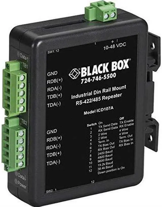 Alt view image 2 of 4 - Black Box ICD107A Box Rs-422/Rs-485 Industrial Din Rail Repeater