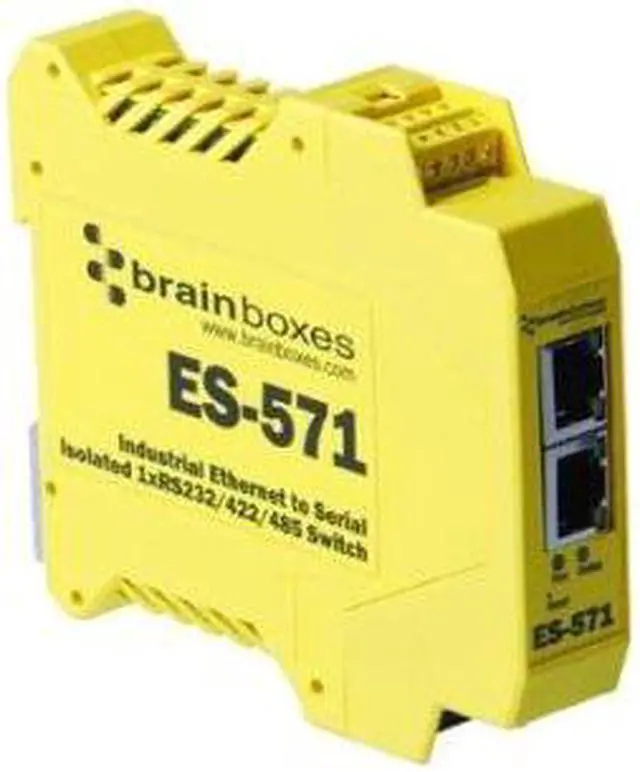 Alt view image 2 of 8 - Brainboxes ES-571 Brainboxes Es-571 Industrial Isolated Ethernet to Serial + Switch - 1 x Network (RJ-45) - 1 x Serial Port - Fast Ethernet - Rail-mountable