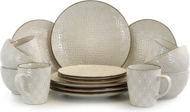 Main image of Elama White Lily 16 Piece Luxurious Stoneware Dinnerware with Complete Setting for 4