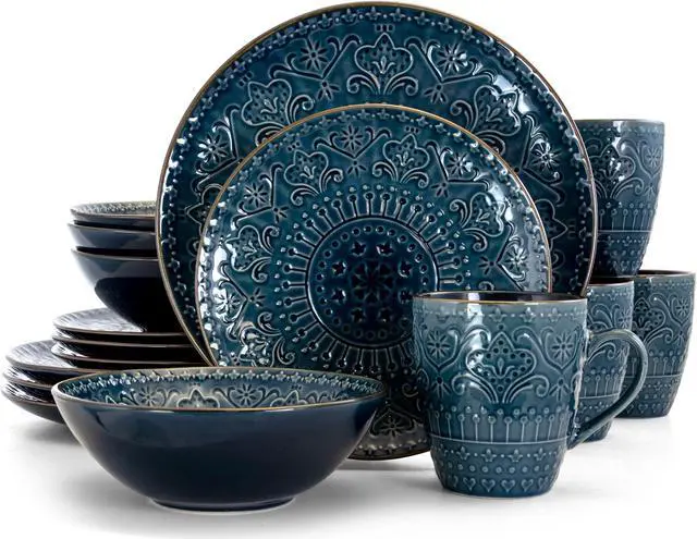 Main image of Elama  Deep Sea Mozaic 16 Piece Luxurious Stoneware Dinnerware with Complete Setting for 4