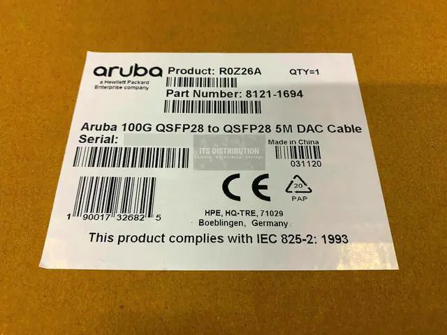 Alt view image 2 of 2 - HPE Aruba 100G QSFP28 to QSFP28 5M DAC Cable 8121-1694 (R0Z26A)
