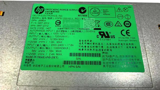 Alt view image 2 of 2 - HP X312 1000W 100-240VAC to 54VDC Power Supply 0957-2312 (J9580A)