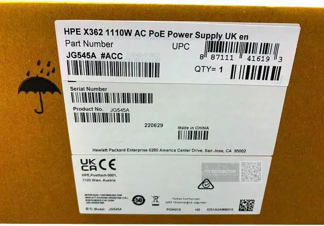 Alt view image 2 of 2 - HPE X362 1110W 115-240VAC to 56VDC PoE Power Supply (JG545A)