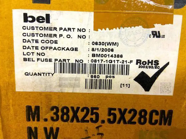 Alt view image 5 of 7 - Bel Fuse MagJack 1Port 100BASE-T PCB RJ45 AutoMDIX Terminal 60 Count (0817-1G1T-21-F)