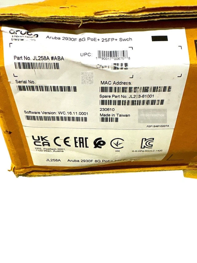 Alt view image 3 of 4 - HPE Aruba 2930F 8G 10/100/1000 125 W PoE+ 2SFP+ Switch PSU (JL258A)