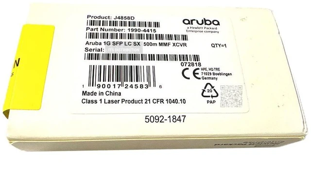 Alt view image 3 of 4 - HPE Aruba 1G SFP LC SX 500M OM2 MMF 1990-4415 (J4858D)