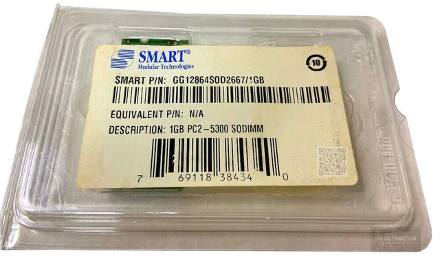 Main image of Smart Modular 1GB DDR2 SDRAM Memory DDR2-667/PC2-5300 (GG12864SOD2667/1GB)