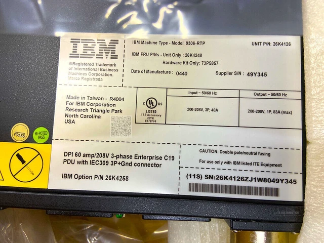 Alt view image 3 of 6 - IBM DPI 60A/208V 3Phase C19 Enterprise PDU IEC309 3P+Gnd Conn (26K4258)