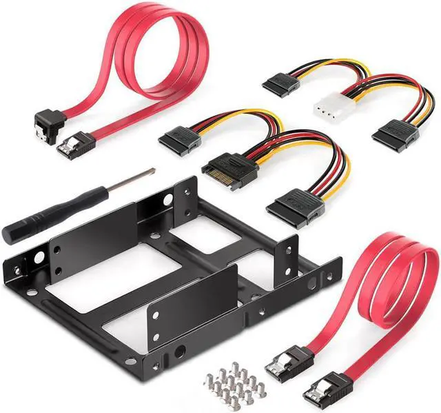 Main image of 2-Bay 2.5 Inch to 3.5 Inch External HDD SSD Metal Mounting Kit Adapter Bracket With SATA Data Power Cables & Screws