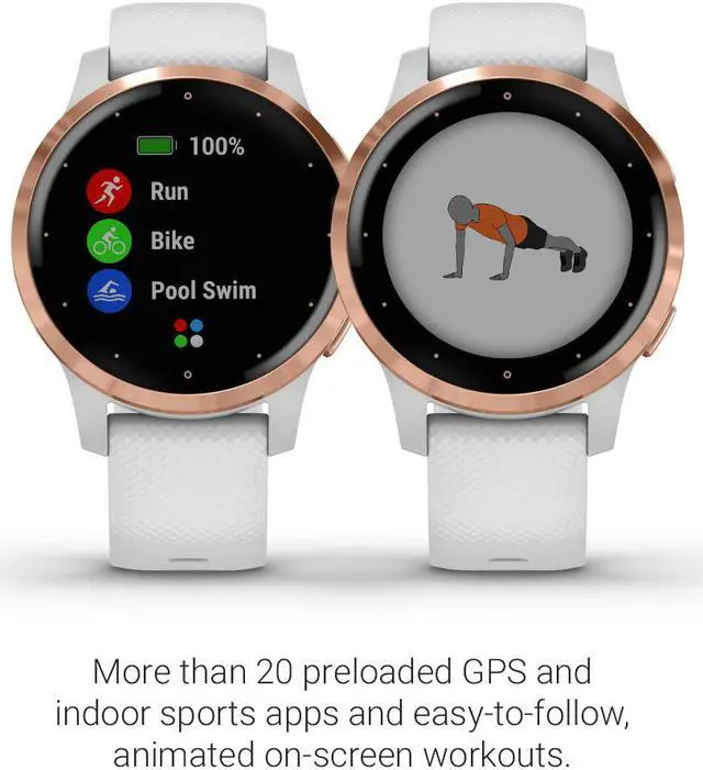 Alt view image 11 of 20 - Garmin vivoactive 4S Smartwatch (40mm, Rose Gold Stainless Steel Bezel/White Case, Silicone Band)
