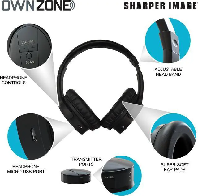 Alt view image 10 of 15 - Sharper Image 30603 Own Zone, Wireless Rechargeable Headphones, Black