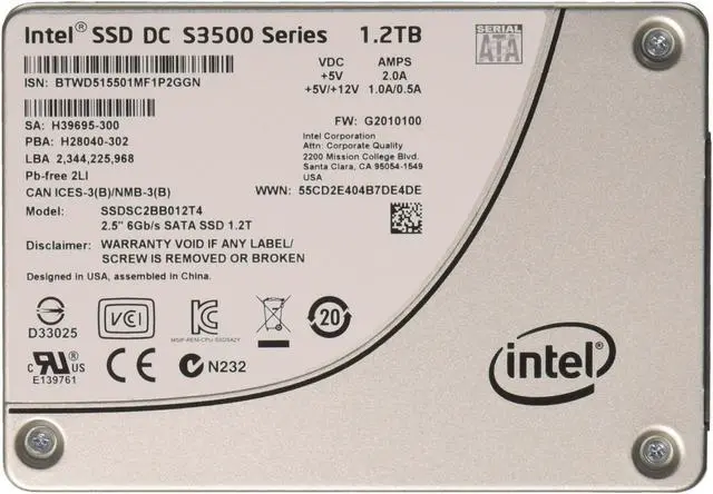 Alt view image 5 of 6 - Intel DC S3500 SSDSC2BB012T401 2.5" 1.2TB SATA 3.0 6Gb/S MLC Solid State Drive