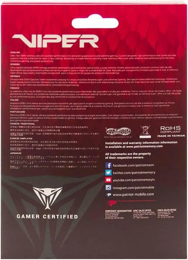 Alt view image 7 of 20 - Patriot Viper 4 32GB (2 x 16GB) DDR4 3200 (PC4 25600) Desktop Memory Model PV432G320C6K