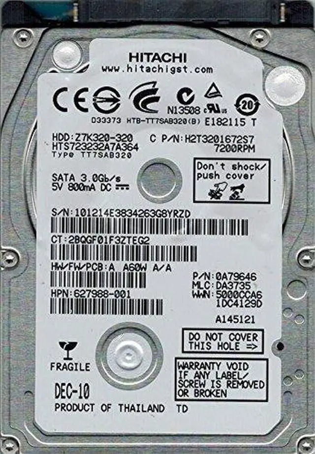 Main image of Hitachi HTS723232A7A364 P/N: 0A79646 MLC: DA3735 320GB