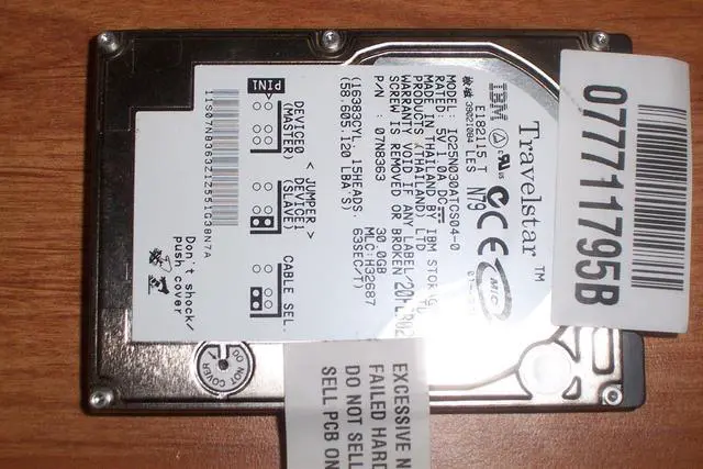 Alt view image 2 of 2 - 2.5\'\' 30GB IC25N030ATCS04-0, 07N8368, MLC:H68897, JAN-03, THAILAND, DP/N: 00K727