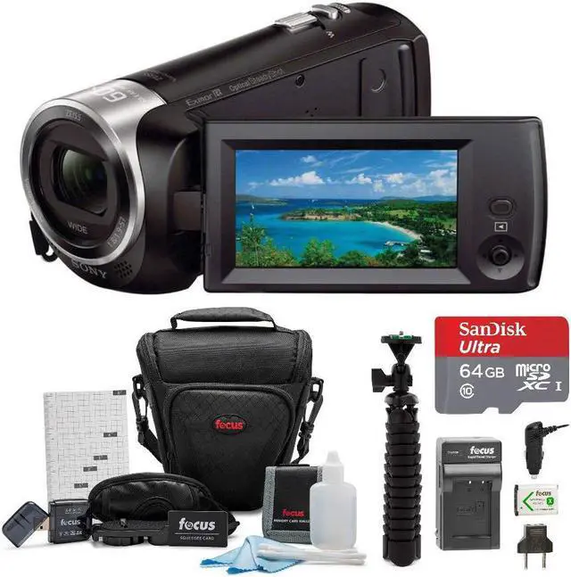 Alt view image 9 of 15 - Sony CX405 Handycam 1080p Camcorder with 64GB SD Card and Battery Pack Bundle