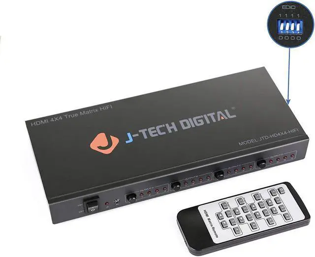 Alt view image 3 of 6 - J-Tech Digital ProAV Ultra HD 4K HDMI Matrix 4X4 Switcher 4 Ports Inputs and 4 Port Outputs Supports 4Kx2K@30HZ, HDCP, 3D & Deep Color, HDMI 1.4 Compliant with Control 4 Driver Available