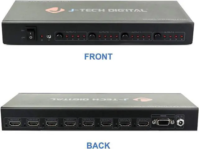 Alt view image 2 of 6 - J-Tech Digital ProAV Ultra HD 4K HDMI Matrix 4X4 Switcher 4 Ports Inputs and 4 Port Outputs Supports 4Kx2K@30HZ, HDCP, 3D & Deep Color, HDMI 1.4 Compliant with Control 4 Driver Available