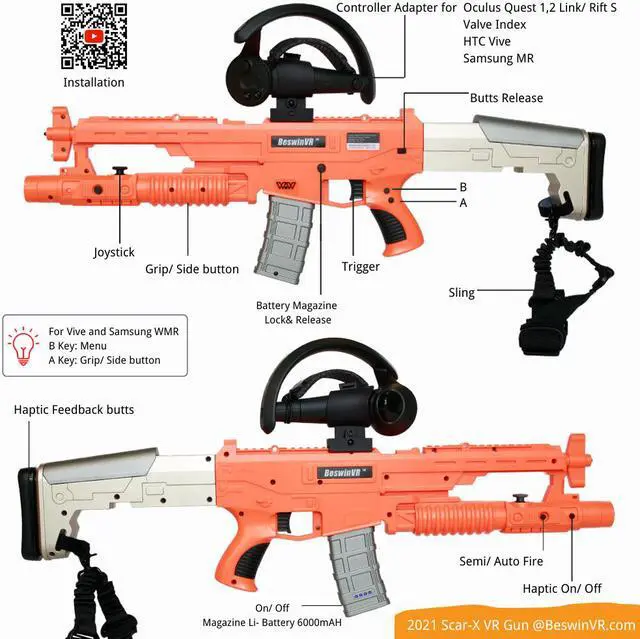Alt view image 5 of 5 - BeswinVR Haptic VR Gun Controller for Valve Index, HTC Vive/Cosmos Elite, Lighthouse tracking - Base Station 1.0, 2.0 required.