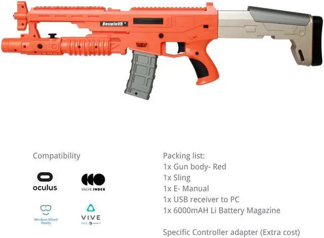 Alt view image 3 of 5 - BeswinVR Haptic VR Gun Controller for Valve Index, HTC Vive/Cosmos Elite, Lighthouse tracking - Base Station 1.0, 2.0 required.