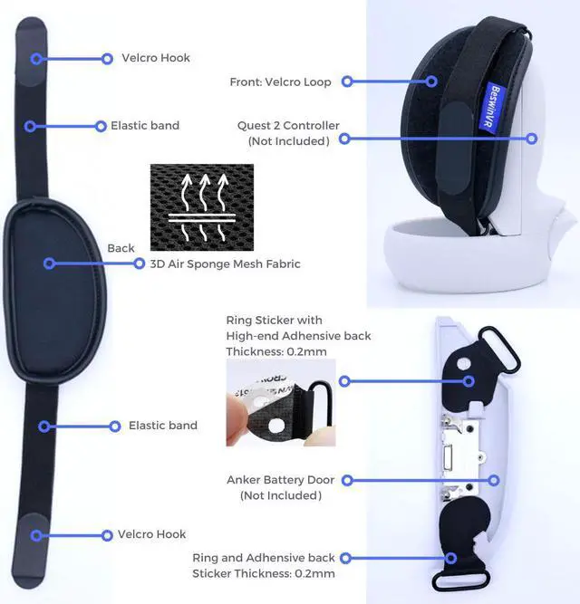 Alt view image 4 of 7 - BeswinVR G2- Controller Grips and Knuckle Strap for Quest 2 Anker Charging Dock, Meta Quest 2, HP Reverb G2 ( Black, 1 Pair)