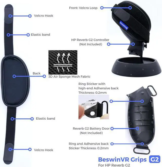 Alt view image 4 of 6 - BeswinVR G2- Controller Grips and Knuckle Strap for Reverb G2 (Black, 1 Pair)