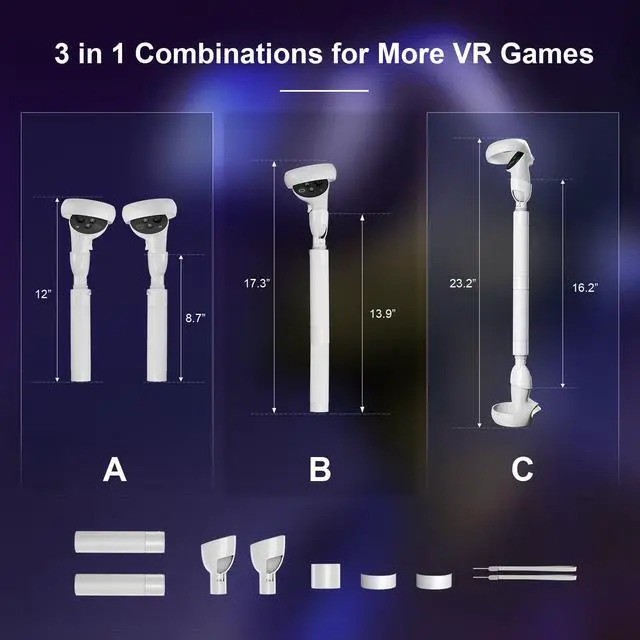 Alt view image 3 of 7 - BeswinVR Extension Grips for Meta Quest 2, VR Game Controllers Handle Accessories for Playing Beat Saber, Golf+, Badminton, Baseball Games White