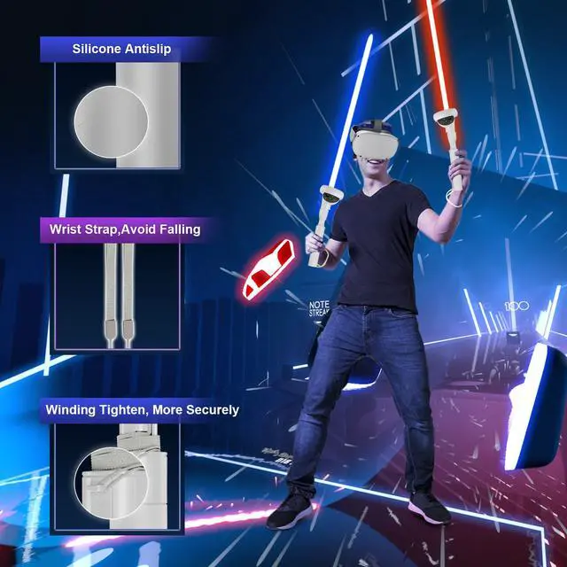 Alt view image 4 of 7 - BeswinVR Extension Grips for Meta Quest 2, VR Game Controllers Handle Accessories for Playing Beat Saber, Golf+, Badminton, Baseball Games White