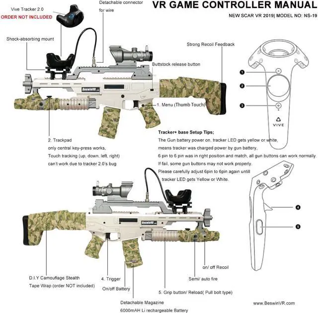 Alt view image 5 of 6 - BeswinVR Haptic VR Gun Controller for Vive Tracker 2.0, 3.0 ( Tracker Not Included)