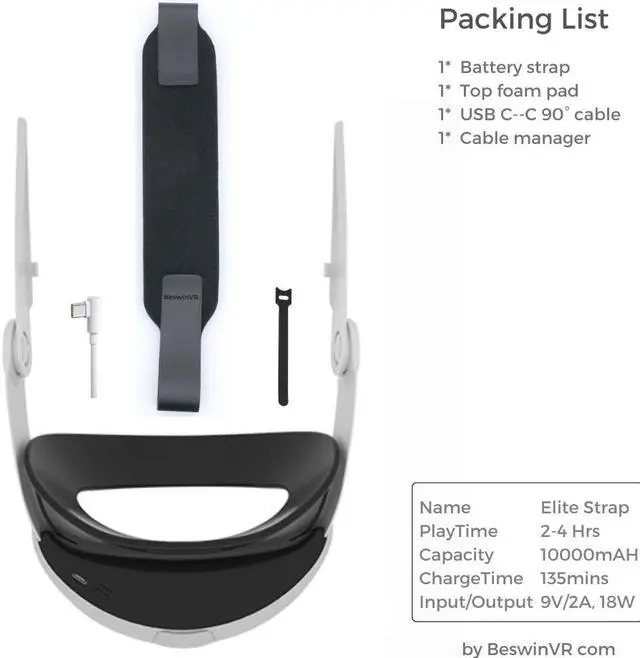 Alt view image 7 of 7 - BeswinVR Battery Elite Strap Compatible with Meta Quest 3/ 3S, 10000mAH Capacity PD18W Support-Quest2 NOT Support