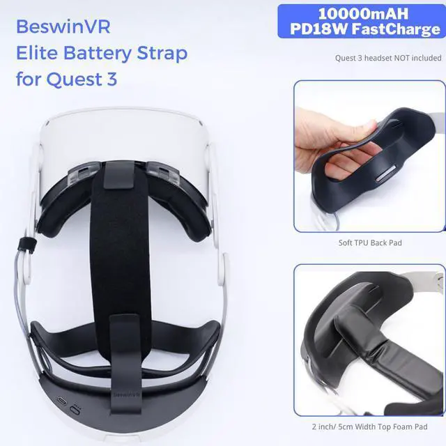 Alt view image 6 of 7 - BeswinVR Battery Elite Strap Compatible with Meta Quest 3/ 3S, 10000mAH Capacity PD18W Support-Quest2 NOT Support