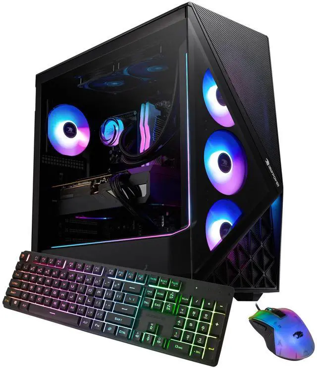 Main image of iBUYPOWER Slate Gaming PC Desktop - AMD Ryzen 7 7800X3D, AMD Radeon RX 9060XT 8GB, 32GB DDR5 RGB RAM, 2TB NVMe SSD
