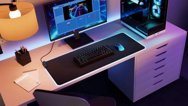 Alt view image 6 of 14 - HYTE CNVS Intense Play Mat: Custom RGB LED 50-Pixel qRGB Array Waterproof Extended Premium Silky 28 SPI 900mm x 370mm USB C Gaming Mouse Pad