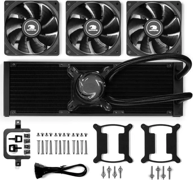Alt view image 7 of 7 - iBUYPOWER AW4 360mm Radiator CPU AIO Liquid Cooler (2024), 3x 120mm Core Fans, RGB Display, Fan Speed 700-2000 RPM, Airflow Volume 65 CFM, Intel 1700/1150/1151, AMD AM5/AM4 - Black