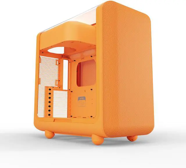 Main image of Achieve new modern performance in a HYTE X50 Astral Orange PC case, introducing revolutionary cooling and airflow features like micro mesh cooling, patent-pending louvered blade ventilation, unobstruc