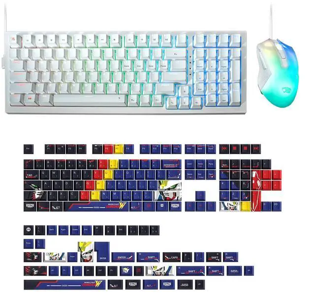 Main image of iBUYPOWER MK9 RGB Mechanical Gaming Keyboard / Chimera Mouse + HYTE Mobile Suit Gundam Wing Keycap Bundle - White