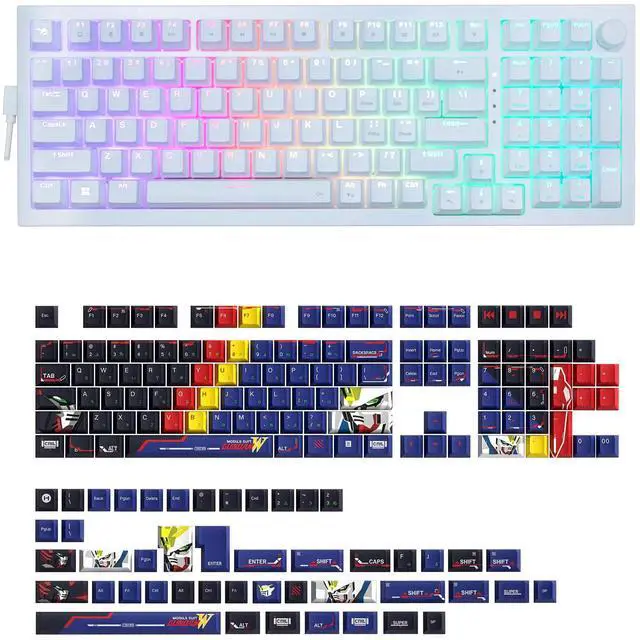 Main image of iBUYPOWER MK9 Pro RGB Mechanical Gaming Keyboard / Linear Switches + HYTE Mobile Suit Gundam Wing Keycap Bundle - White