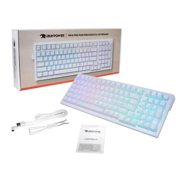 Alt view image 7 of 7 - iBUYPOWER MK9 Pro RGB Mechanical Gaming Keyboard / Linear Switches + HYTE Mobile Suit Gundam Wing Keycap Bundle - White