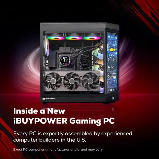 Alt view image 3 of 7 - iBUYPOWER Y70TI Gaming PC Desktop Computer with HYTE Touch Screen Case, AMD Ryzen 9 9900X3D CPU, NVIDIA GeForce RTX 5080 16GB GPU, 32GB DDR5 RAM, 2TB NVMe SSD, Windows 11 Home, Keyboard, Mouse - Black
