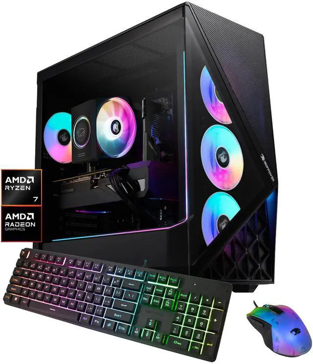 Main image of iBUYPOWER Slate Gaming PC Desktop Computer AMD Ryzen 7 8700F CPU, AMD Radeon RX 7700 XT 12GB GPU, 16GB DDR5 RAM, 1TB NVMe SSD, Windows 11 Home, Keyboard, Mouse Black