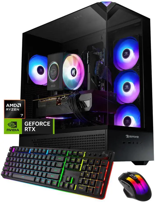 Main image of iBUYPOWER Element Gaming PC Desktop Computer AMD Ryzen 7 9700F CPU, NVIDIA GeForce RTX 5060 8GB GPU, 16GB DDR5 RAM, 1TB NVMe SSD, Windows 11 Home, Keyboard, Mouse Black