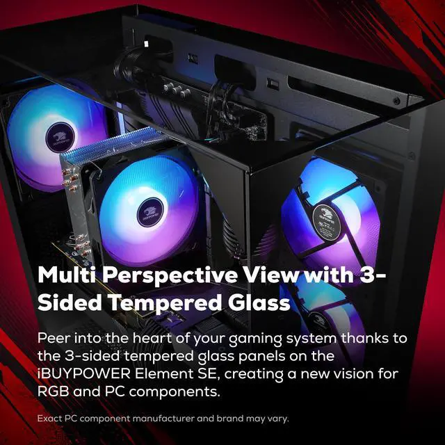 Alt view image 5 of 7 - iBUYPOWER Element SE Gaming PC Desktop Computer AMD Ryzen 5 5500 CPU, NVIDIA GeForce RTX 3050 6GB GPU, 16GB DDR4 RAM, 1TB NVMe SSD, Windows 11 Home, Keyboard, Mouse Black