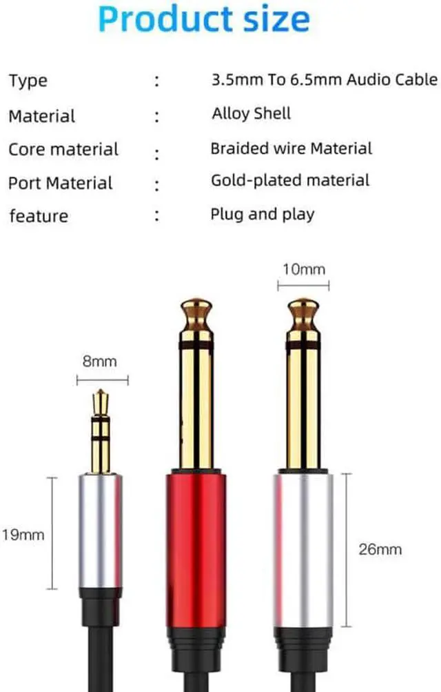 Main image of Newest 3.5mm 1/8 TRS To Dual 6.35mm 1/4 TS Mono Stereo Y Cable Splitter Cord Compatible For IPhone IPod Computer Sound Cards (1pcs)