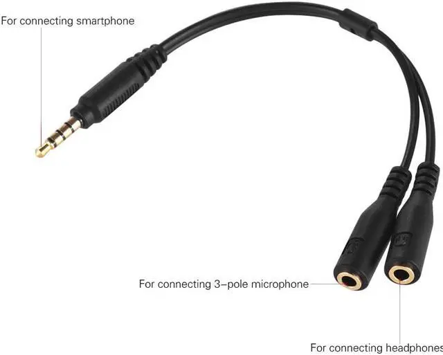 Alt view image 4 of 6 - Mic Converter Cord Two 3 Pole TRS Female to One 4 Pole TRRS Male Plug 3.5mm Microphone Adapter Cable Audio Stereo for Smartphone (1pcs)