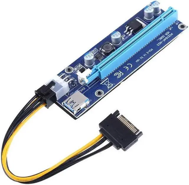 Alt view image 2 of 6 - Riser Card PCI-E Express Riser Card 1x to 16x Video Card Extender Cable Adapter With 6Pin Power Cable for Bitcoin Mining