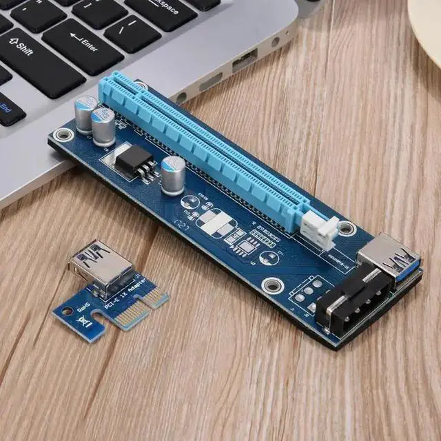 Alt view image 5 of 6 - 60cm PCI-E 1x to 16x Mining Machine Extender Riser Adapter with USB 3.0 Cable 15Pin to 4Pin IDE molex power Cable for BTC